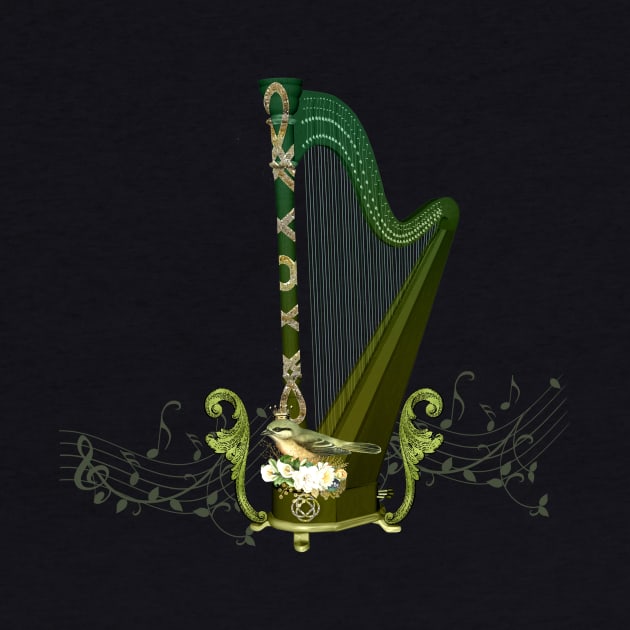 Celtic harp with celtic knot and flowers with bird by Nicky2342